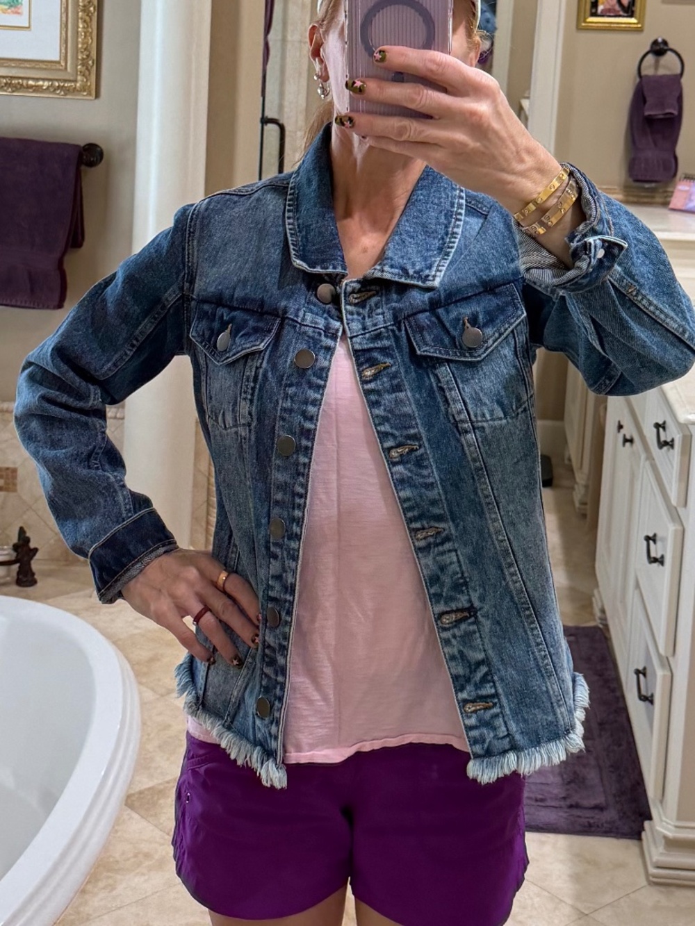 Beaded Western Denim Jacket Horse Floral Frayed Hem Jean Jacket Sixe M - Picture 2 of 5